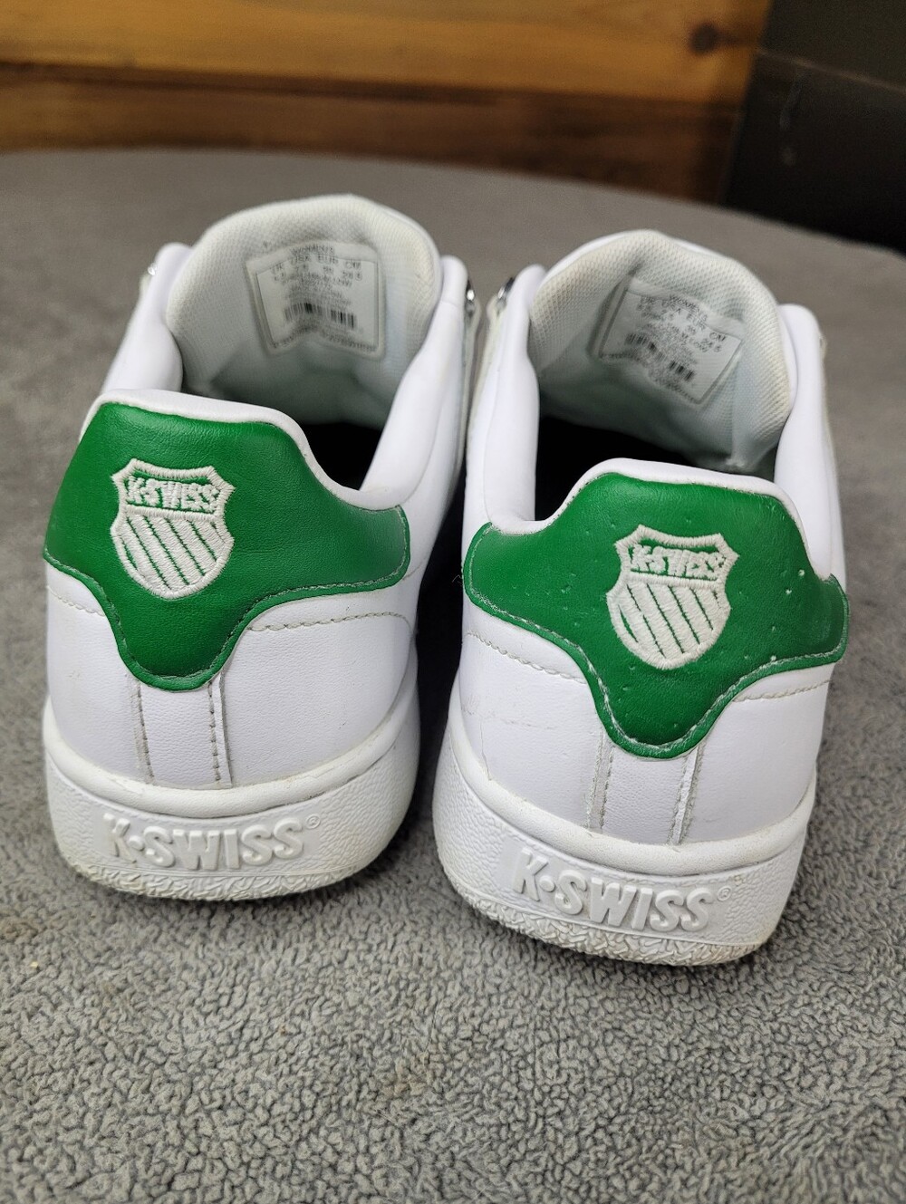 K Swiss White Green Shoes Womens 7.5 Leather Low Top Sneakers *No Laces* - Picture 5 of 8